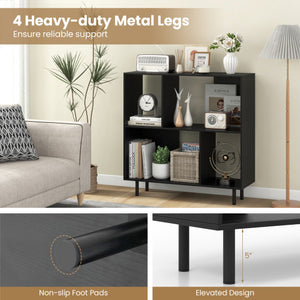 Open Shelf Bookcase with 4 Compartments-Black