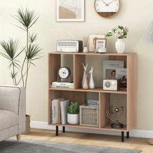 Open Shelf Bookcase with 4 Compartments-Natural