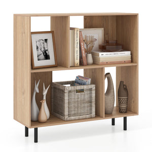 Open Shelf Bookcase with 4 Compartments-Natural