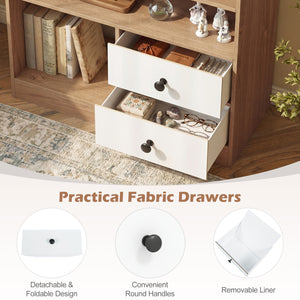 Open Storage Cabinet with 3 Open Compartments and 2 Drawer-Natural