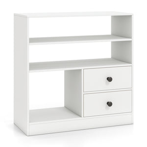 Open Storage Cabinet with 3 Open Compartments and 2 Drawer-White