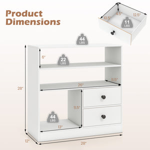 Open Storage Cabinet with 3 Open Compartments and 2 Drawer-White