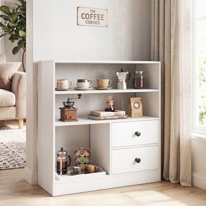 Open Storage Cabinet with 3 Open Compartments and 2 Drawer-White