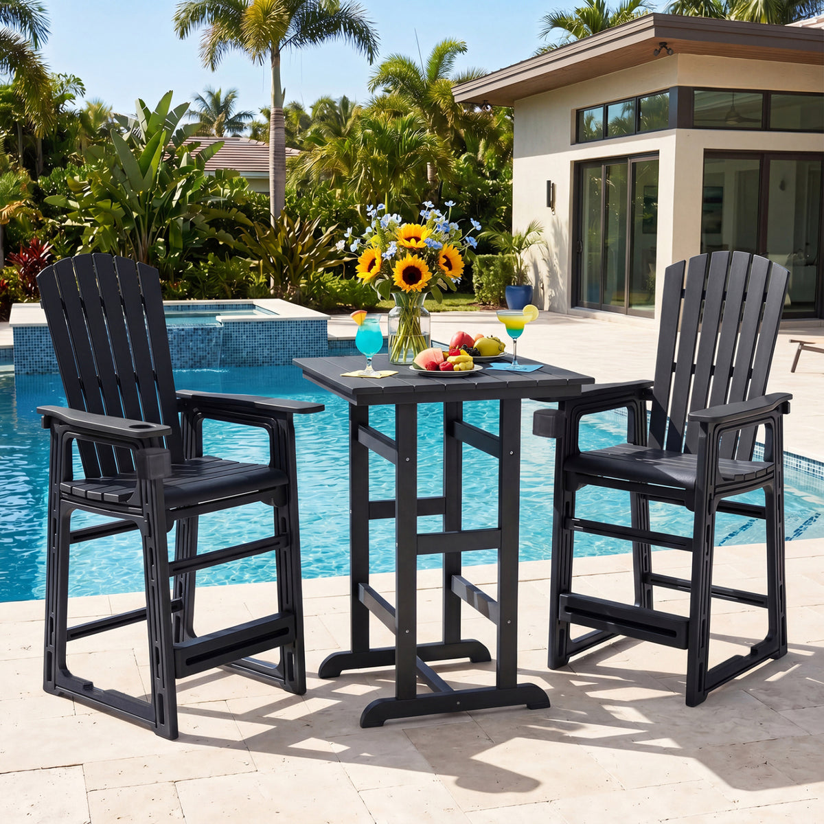 Outdoor 29 Inch Height Bar Stool with Backrest and Armrests-Black