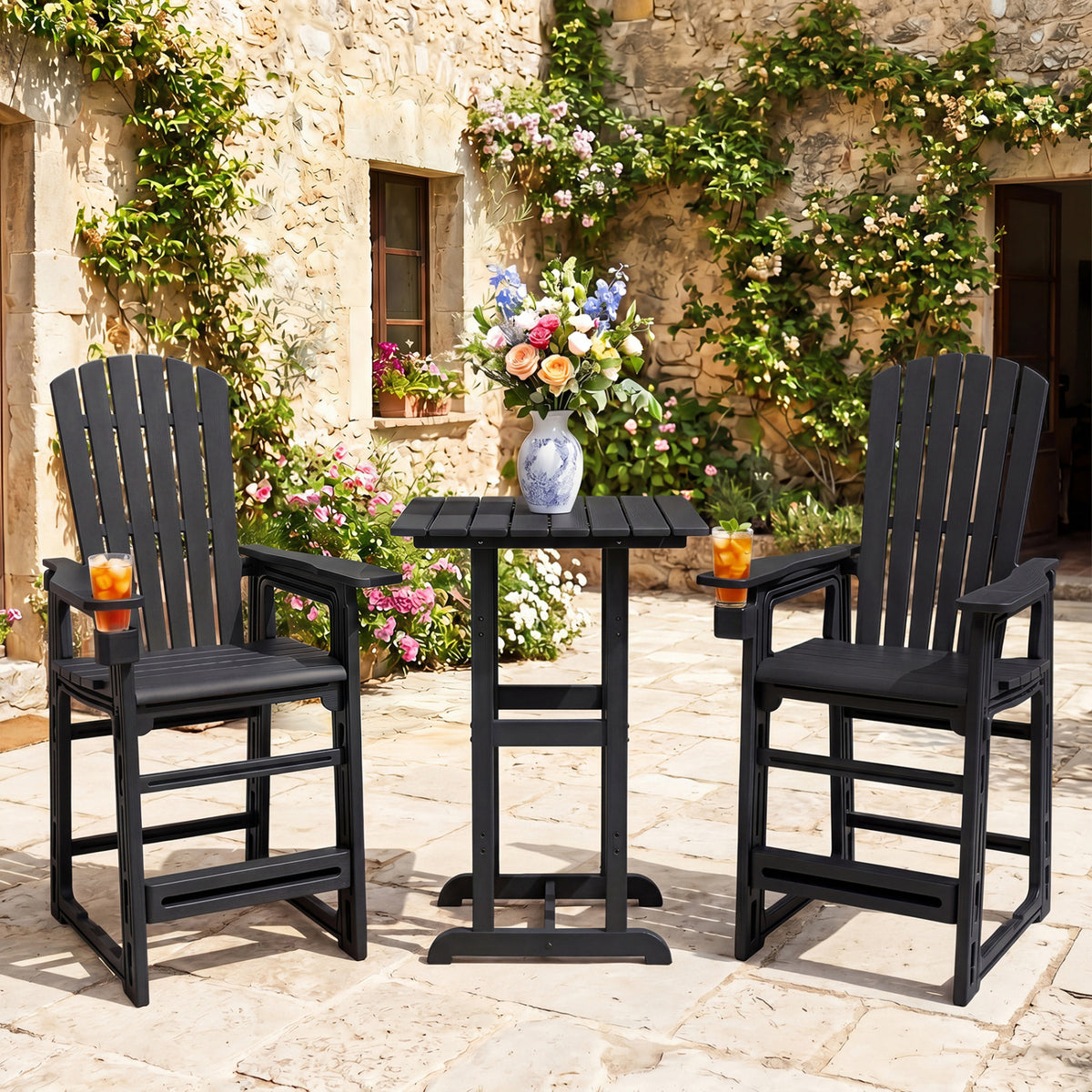 Outdoor 29 Inch Height Bar Stool with Backrest and Armrests-Black