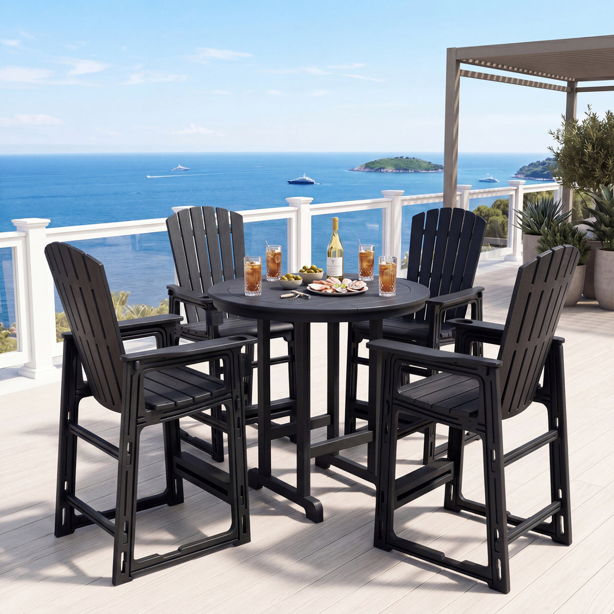Outdoor 29 Inch Height Bar Stool with Backrest and Armrests-Black