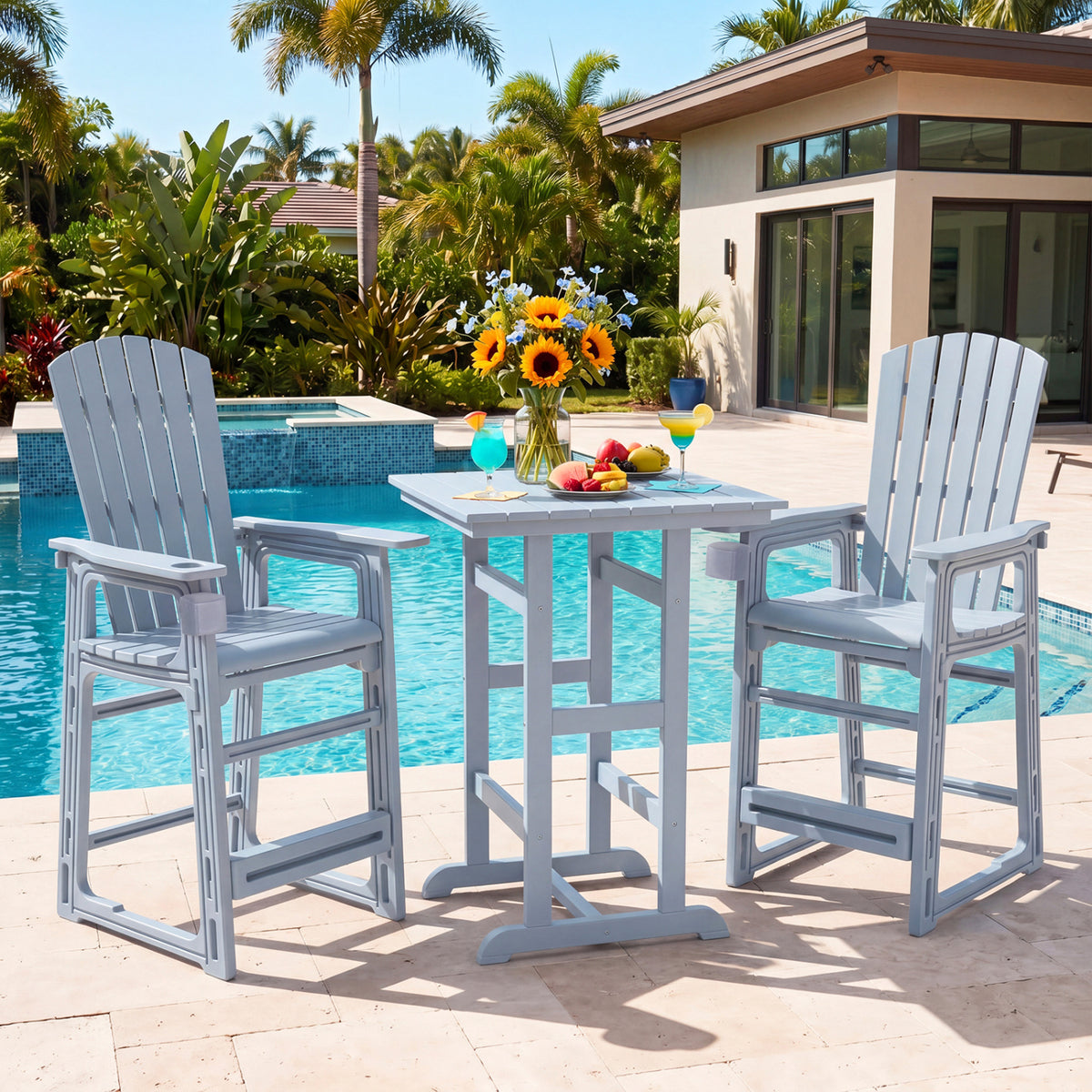 Outdoor 29 Inch Height Bar Stool with Backrest and Armrests-Gray