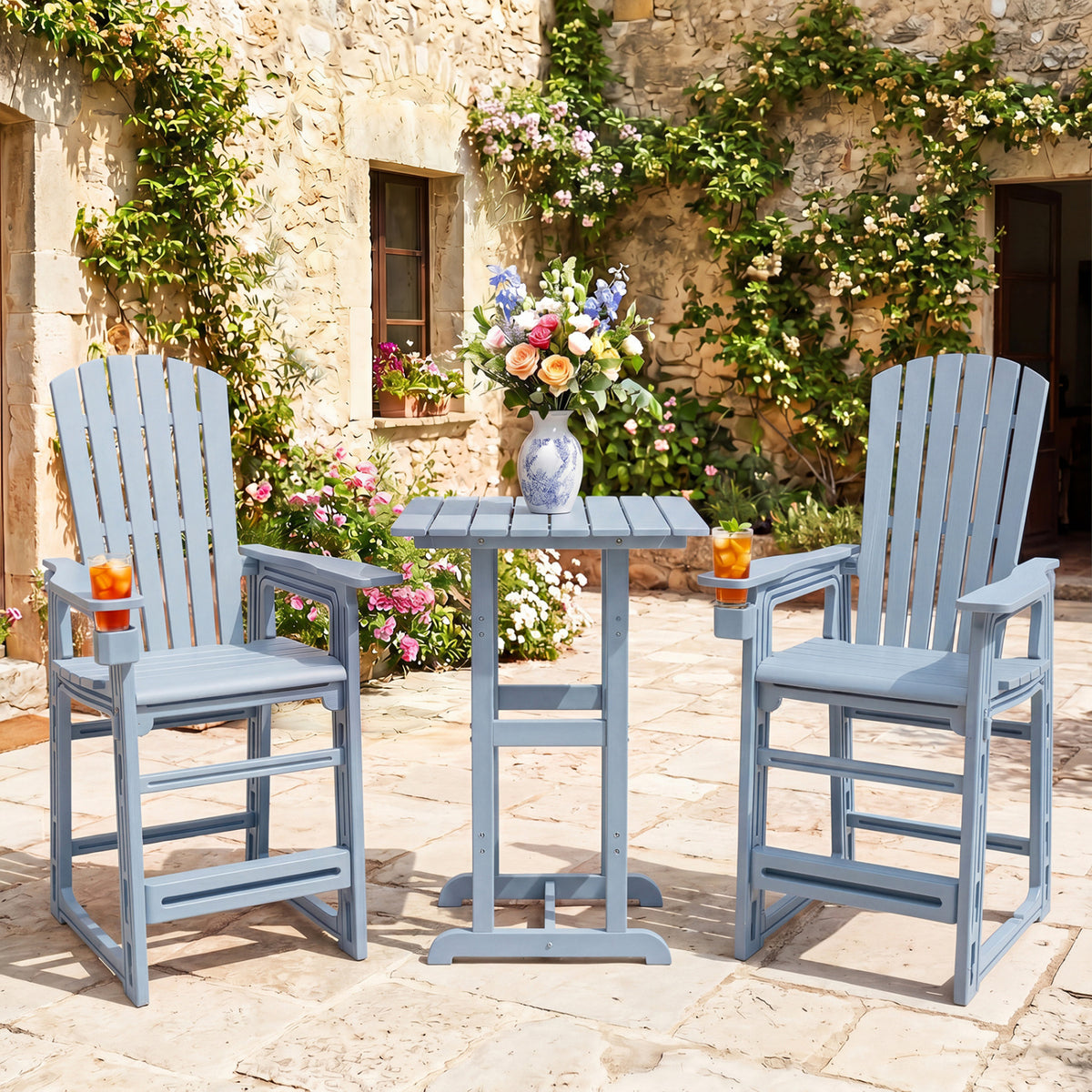 Outdoor 29 Inch Height Bar Stool with Backrest and Armrests-Gray