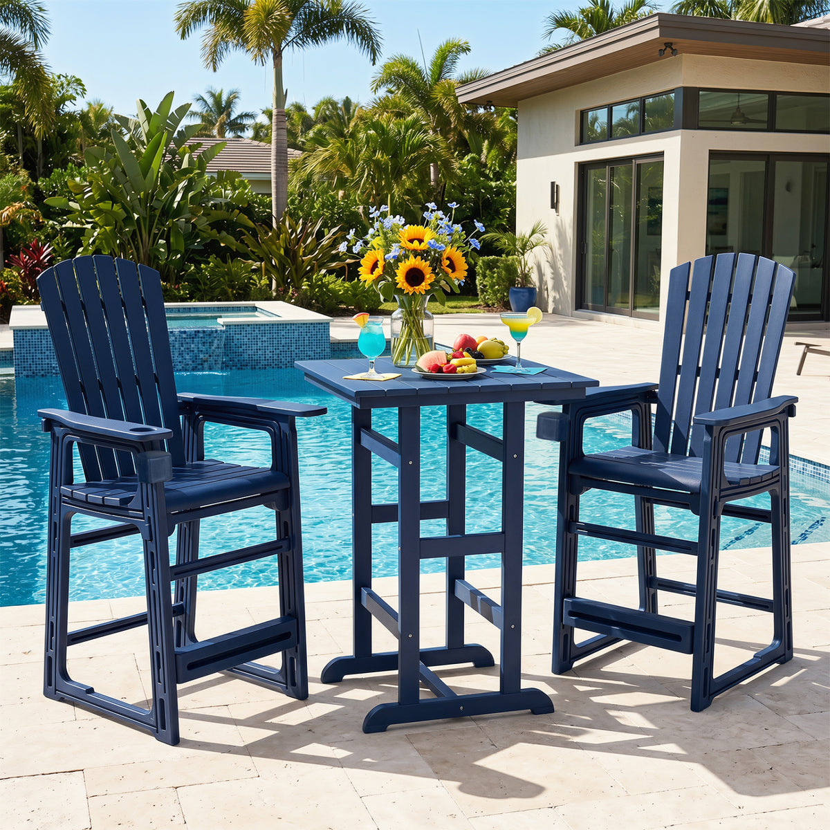 Outdoor 29 Inch Height Bar Stool with Backrest and Armrests-Blue
