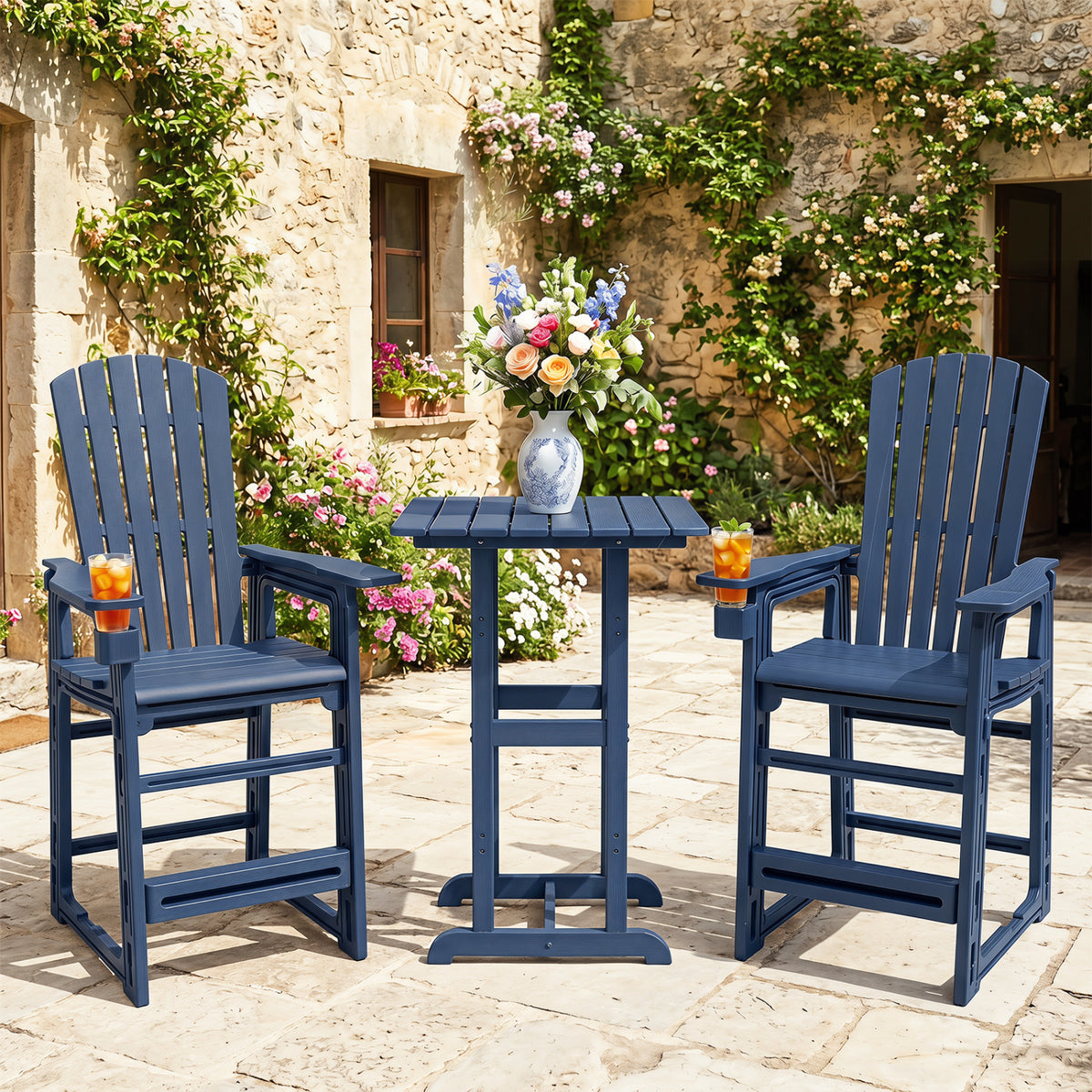 Outdoor 29 Inch Height Bar Stool with Backrest and Armrests-Blue