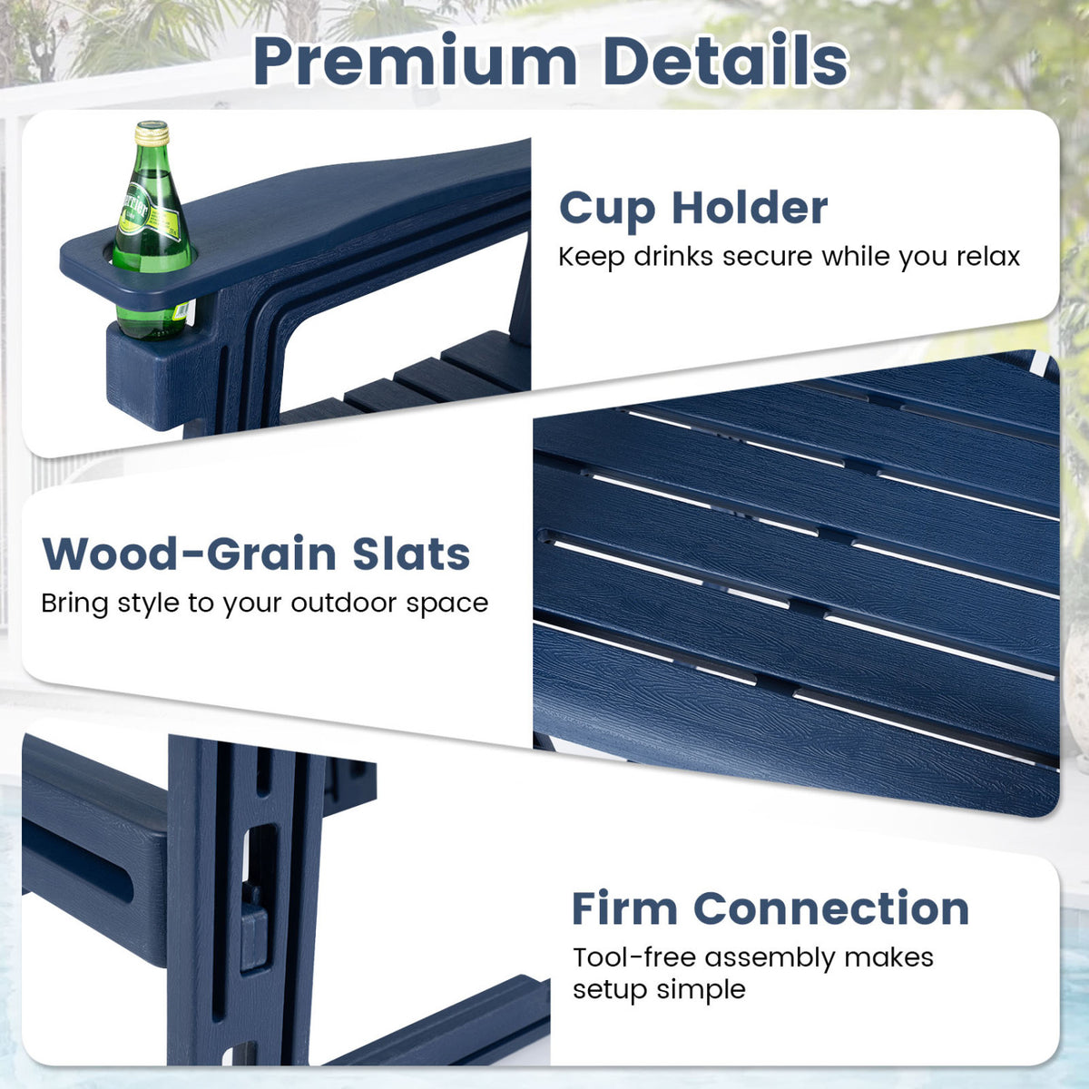 Outdoor 29 Inch Height Bar Stool with Backrest and Armrests-Blue