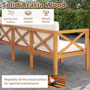 Outdoor 6 Pieces Acacia Wood Patio Sectional Furniture Set-Off White