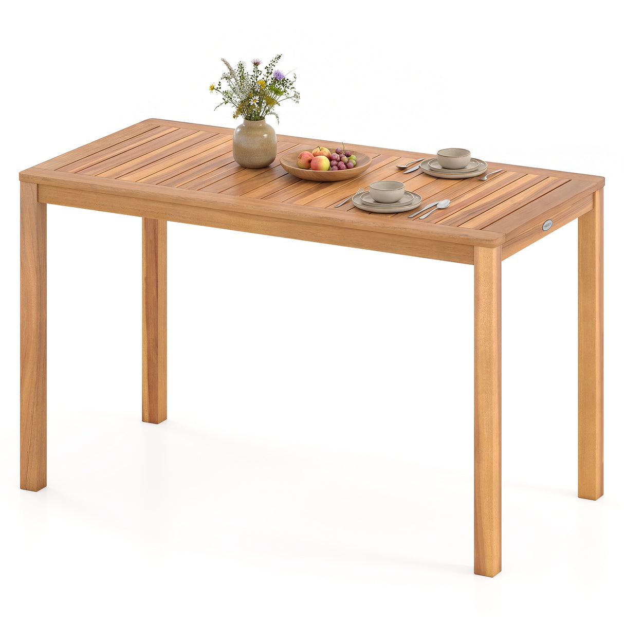 Outdoor Acacia Wood Dining Table with Slatted Tabletop for 4-6