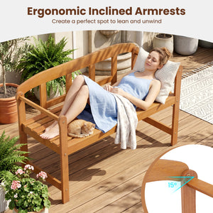 2-Seater Outdoor Acacia Wood Garden Bench with Backrest & Armrests