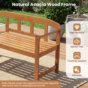 2-Seater Outdoor Acacia Wood Garden Bench with Backrest & Armrests