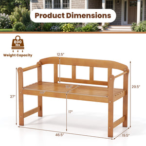 2-Seater Outdoor Acacia Wood Garden Bench with Backrest & Armrests