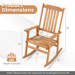 Outdoor Acacia Wood Rocking Chair with High Back and Armrests for Patio-Natural