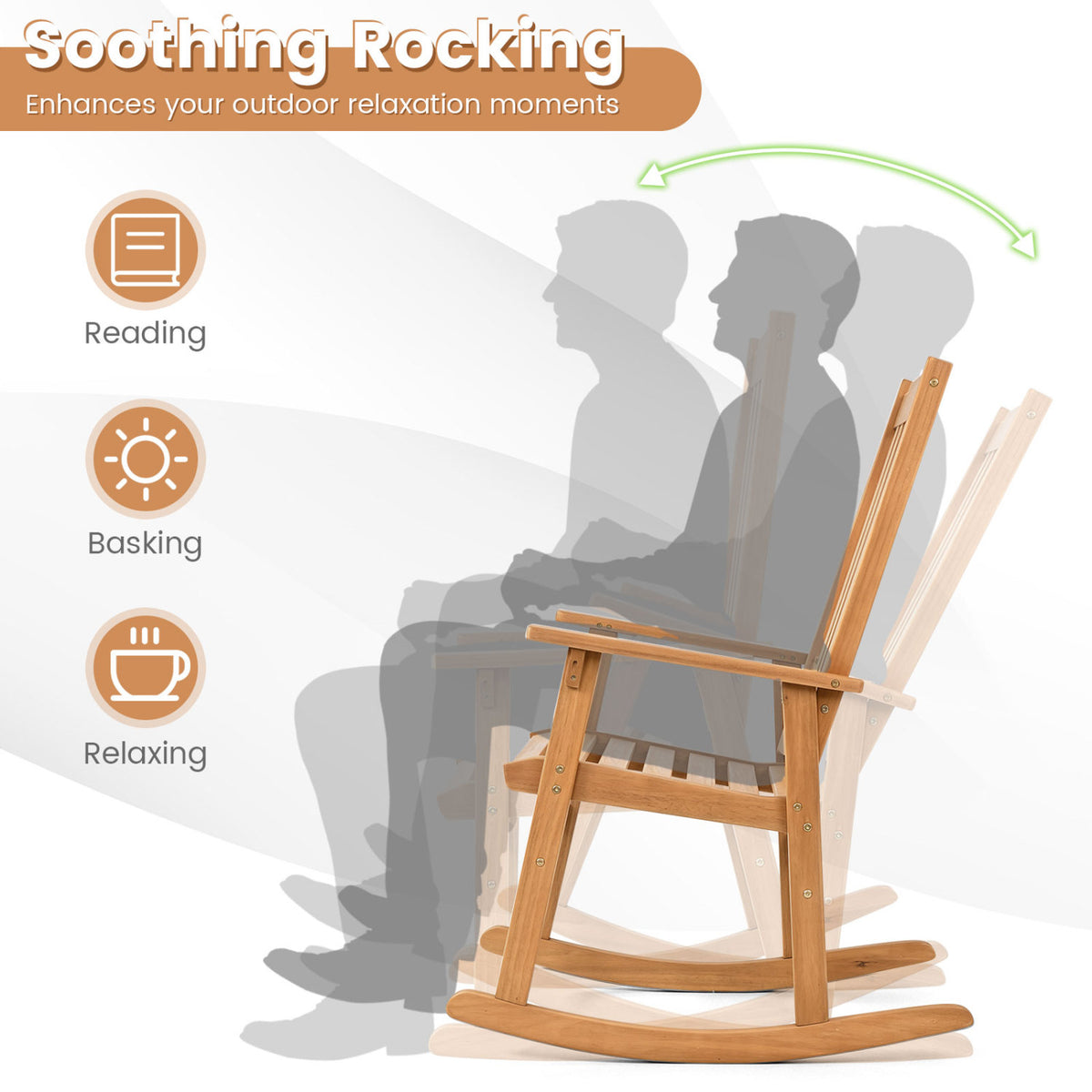 Outdoor Acacia Wood Rocking Chair with High Back and Armrests for Patio-Natural