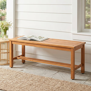 Outdoor Acacia Wood Patio Bench for 2 with Slatted Seat-1 Piece