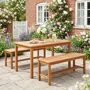 Outdoor Acacia Wood Patio Bench for 2 with Slatted Seat-2 Pieces