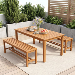 Outdoor Acacia Wood Patio Bench for 2 with Slatted Seat-2 Pieces