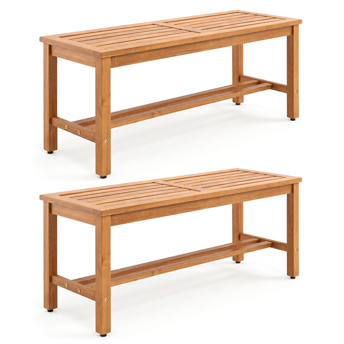 Outdoor Acacia Wood Patio Bench for 2 with Slatted Seat-2 Pieces