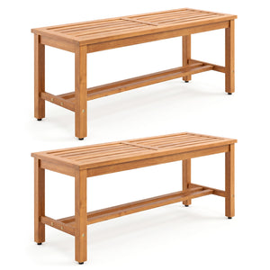 Outdoor Acacia Wood Patio Bench for 2 with Slatted Seat-2 Pieces