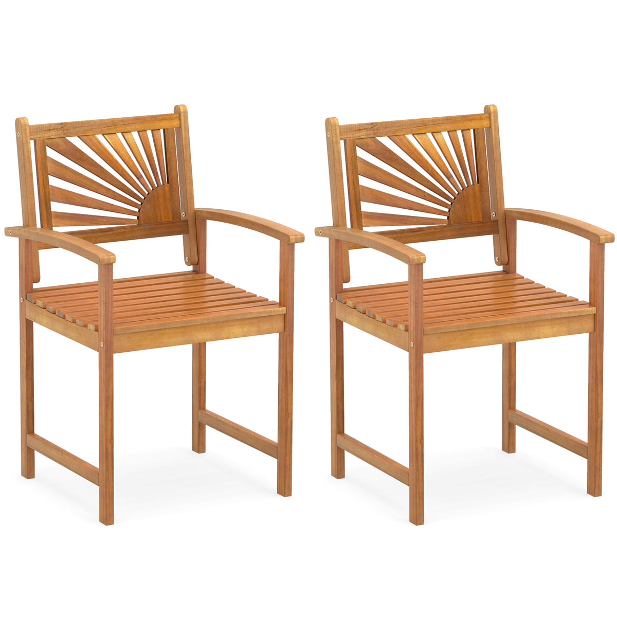 Outdoor Acacia Wood Dining Chairs-Set of 2