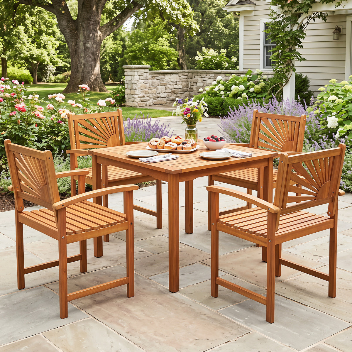 Outdoor Acacia Wood Dining Chairs-Set of 2