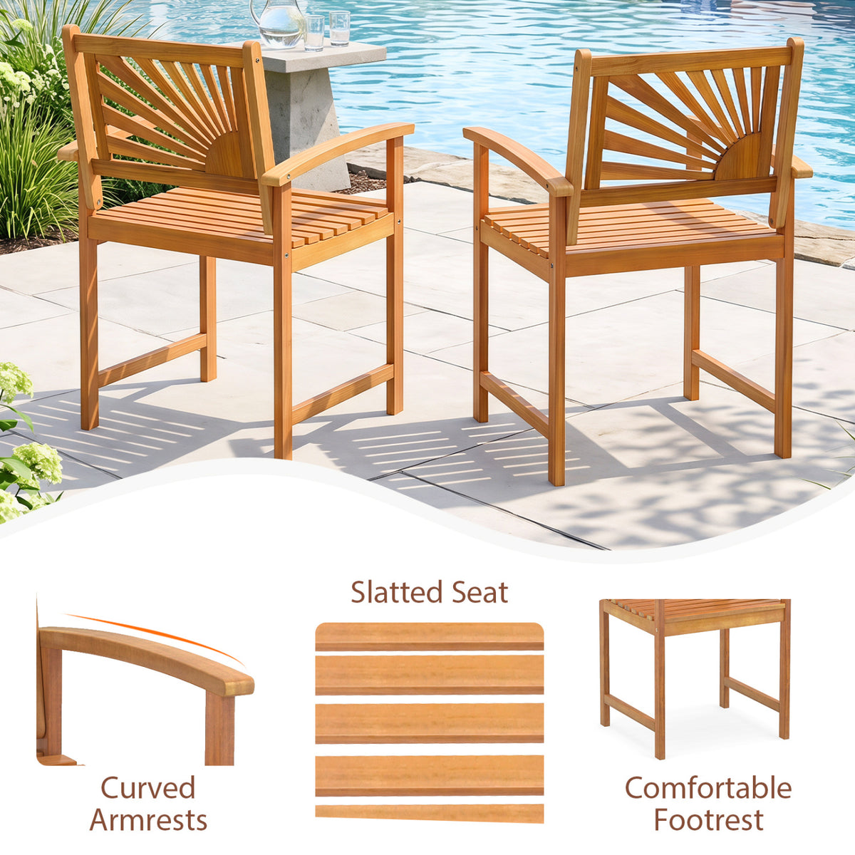Outdoor Acacia Wood Dining Chairs-3 Pieces