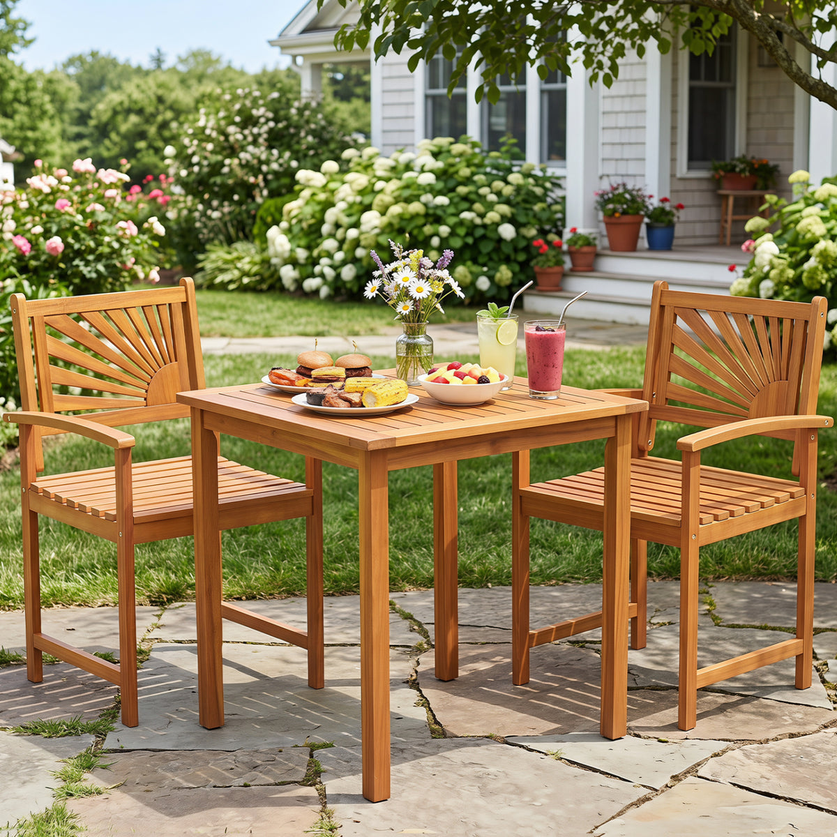 Outdoor Acacia Wood Dining Chairs-3 Pieces