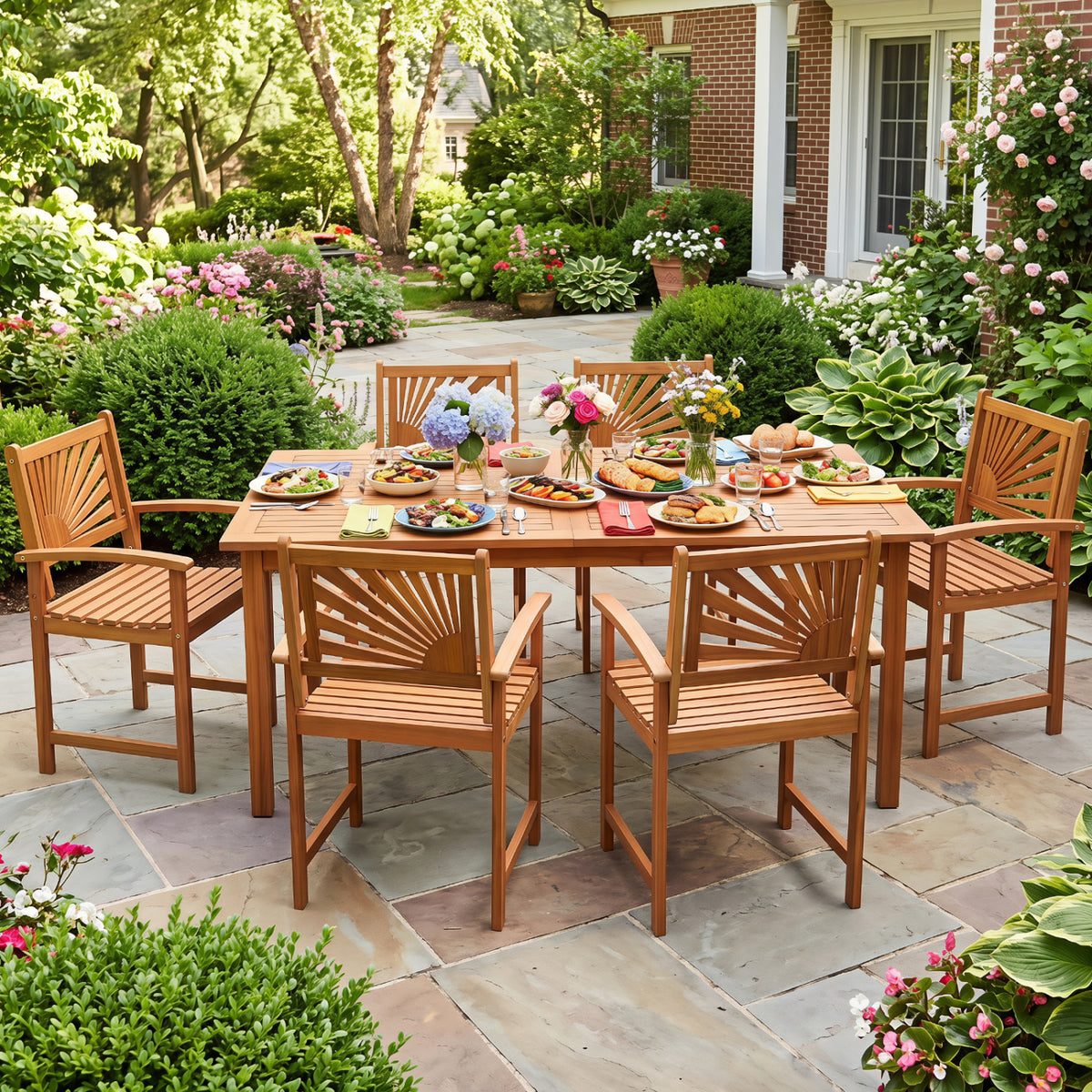 Outdoor Acacia Wood Dining Chairs-3 Pieces