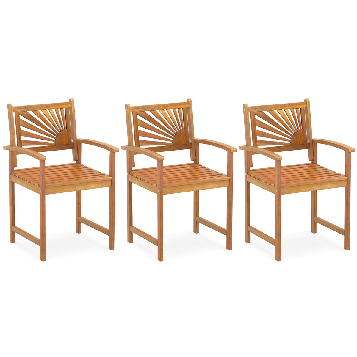 Outdoor Acacia Wood Dining Chairs-3 Pieces