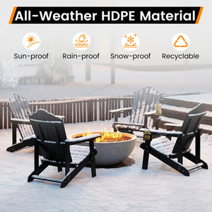 Outdoor Adirondack Chair with Built-in Cup Holder for Backyard Porch-Black