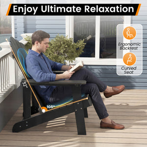 Outdoor Adirondack Chair with Built-in Cup Holder for Backyard Porch-Black