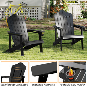 Outdoor Adirondack Chair with Built-in Cup Holder for Backyard Porch-Black