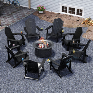 Outdoor Adirondack Chair with Built-in Cup Holder for Backyard Porch-Black