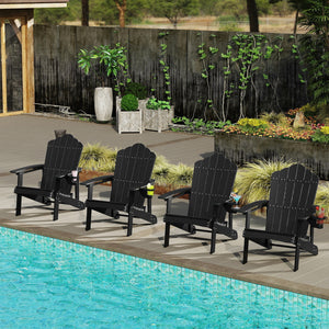 Outdoor Adirondack Chair with Built-in Cup Holder for Backyard Porch-Black