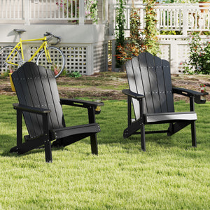 Outdoor Adirondack Chair with Built-in Cup Holder for Backyard Porch-Black