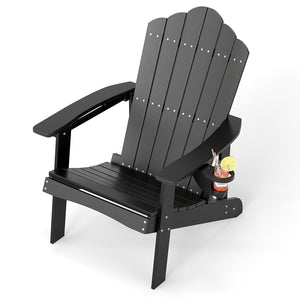 Outdoor Adirondack Chair with Built-in Cup Holder for Backyard Porch-Black