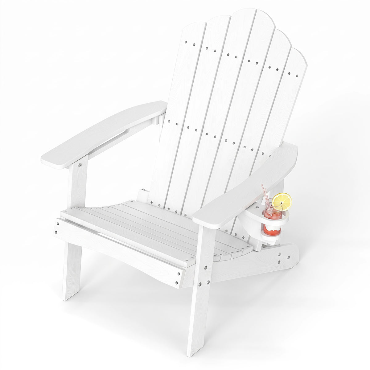 Outdoor Adirondack Chair with Built-in Cup Holder for Backyard Porch-White