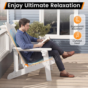 Outdoor Adirondack Chair with Built-in Cup Holder for Backyard Porch-White