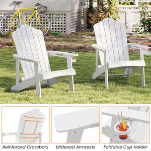 Outdoor Adirondack Chair with Built-in Cup Holder for Backyard Porch-White