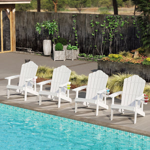 Outdoor Adirondack Chair with Built-in Cup Holder for Backyard Porch-White