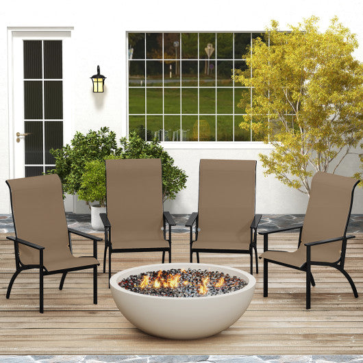 Outdoor Adirondack Chair with High Back and Metal Frame for Porch Garden-Coffee