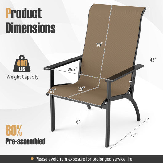 Outdoor Adirondack Chair with High Back and Metal Frame for Porch Garden-Coffee