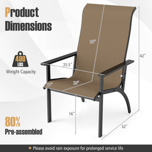 Outdoor Adirondack Chair with High Back and Metal Frame for Porch Garden-Coffee