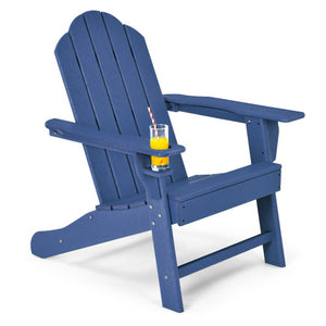 Outdoor Adirondack Chair with Built-in Cup Holder for Backyard Porch-Navy