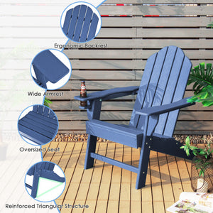 Outdoor Adirondack Chair with Built-in Cup Holder for Backyard Porch-Navy