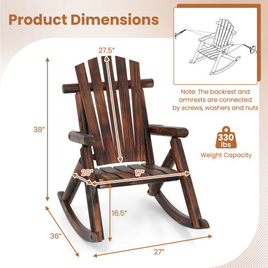 Outdoor Adirondack Rocking Chair for Adults Solid Wood Porch Rocker-Brown